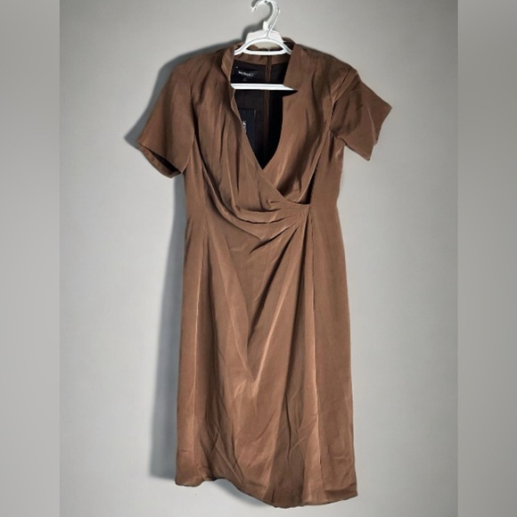 Lafayette 148 New York Dresses & Skirts - Lafayette 148 Brown Short Sleeve Wrap Sheath Dress